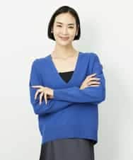 FMFDD13210 MICHEL KLEIN(ミッシェルクラン) Vネックニットプルオーバー ブルー