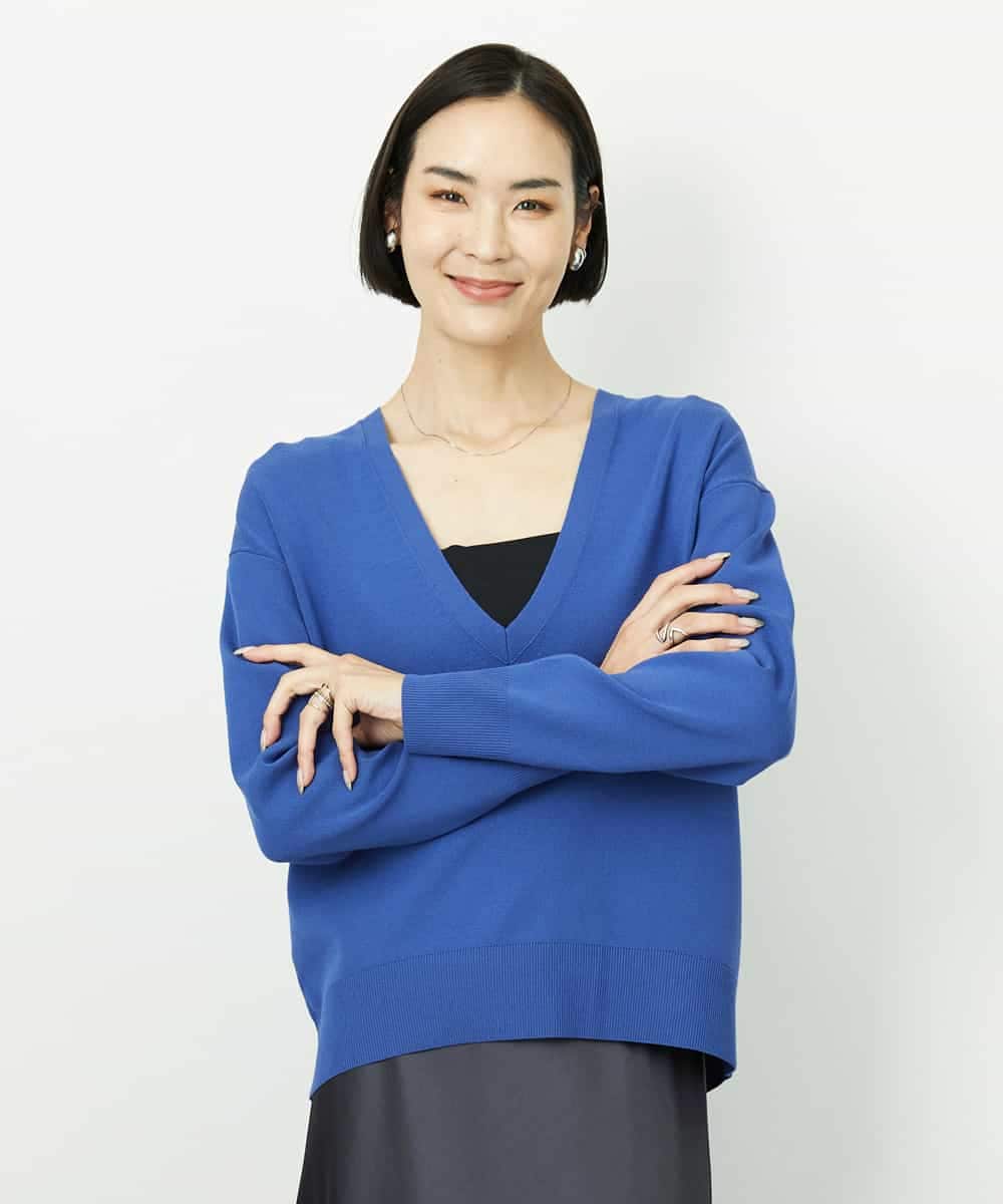 FMFDD13210 MICHEL KLEIN(ミッシェルクラン) Vネックニットプルオーバー ブルー