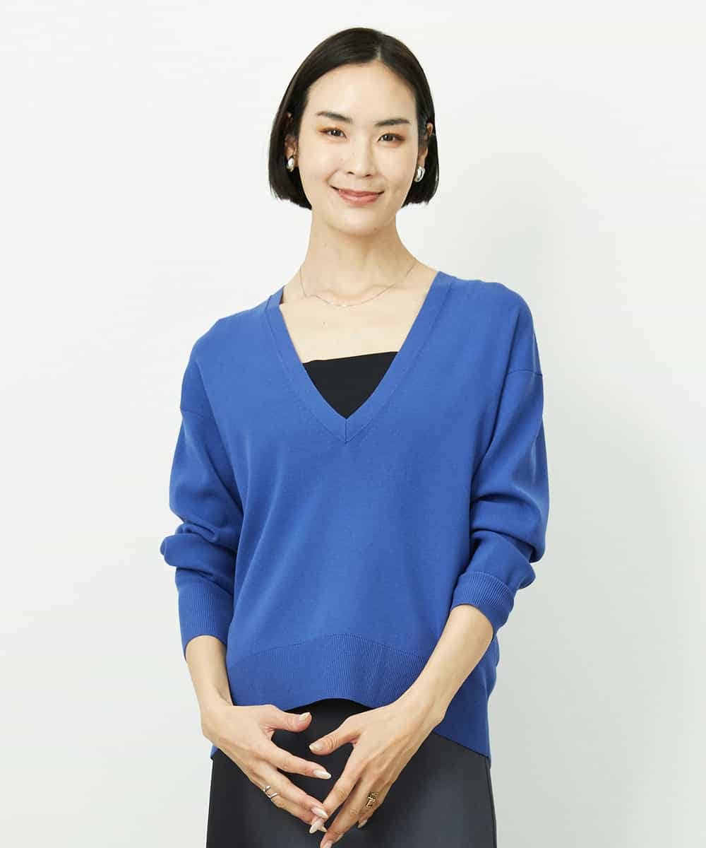 FMFDD13210 MICHEL KLEIN(ミッシェルクラン) Vネックニットプルオーバー ブルー