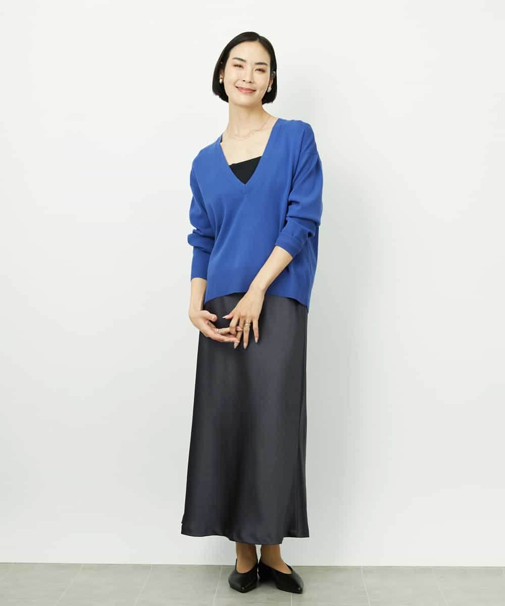 FMFDD13210 MICHEL KLEIN(ミッシェルクラン) Vネックニットプルオーバー ブルー