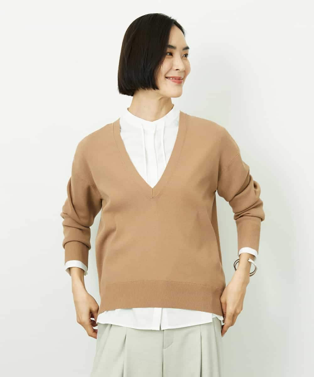 FMFDD13210 MICHEL KLEIN(ミッシェルクラン) Vネックニットプルオーバー ブルー