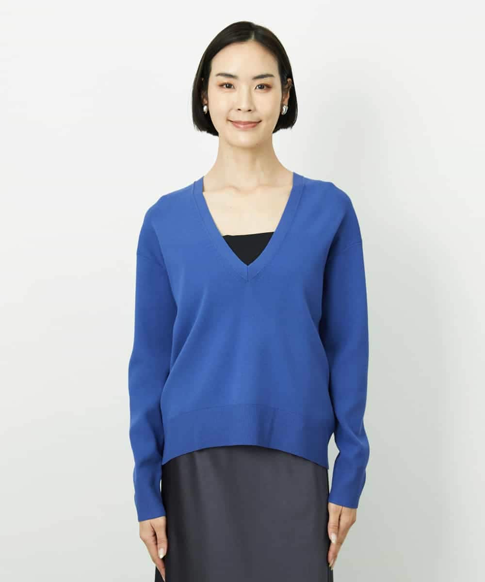 FMFDD13210 MICHEL KLEIN(ミッシェルクラン) Vネックニットプルオーバー ブルー