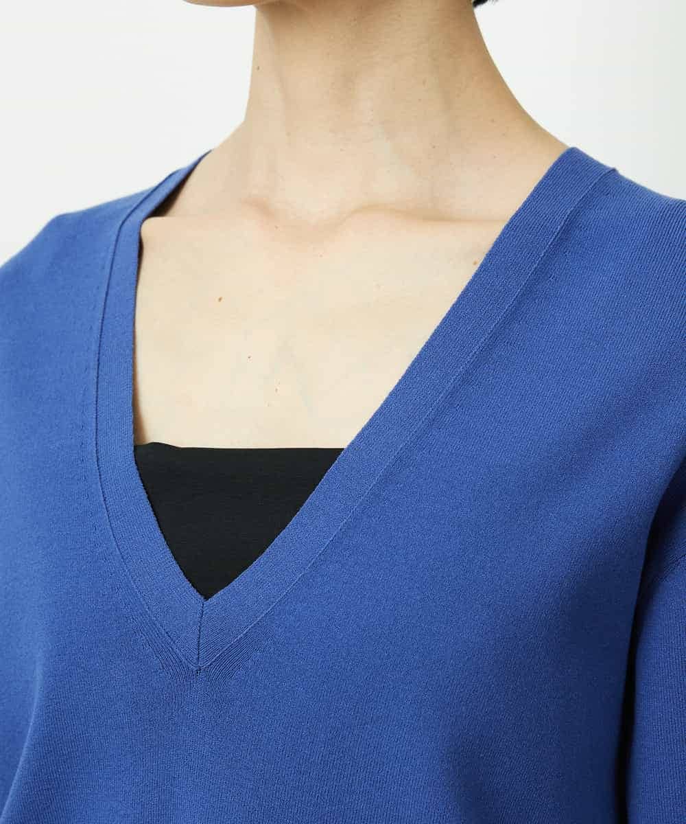 FMFDD13210 MICHEL KLEIN(ミッシェルクラン) Vネックニットプルオーバー ブルー