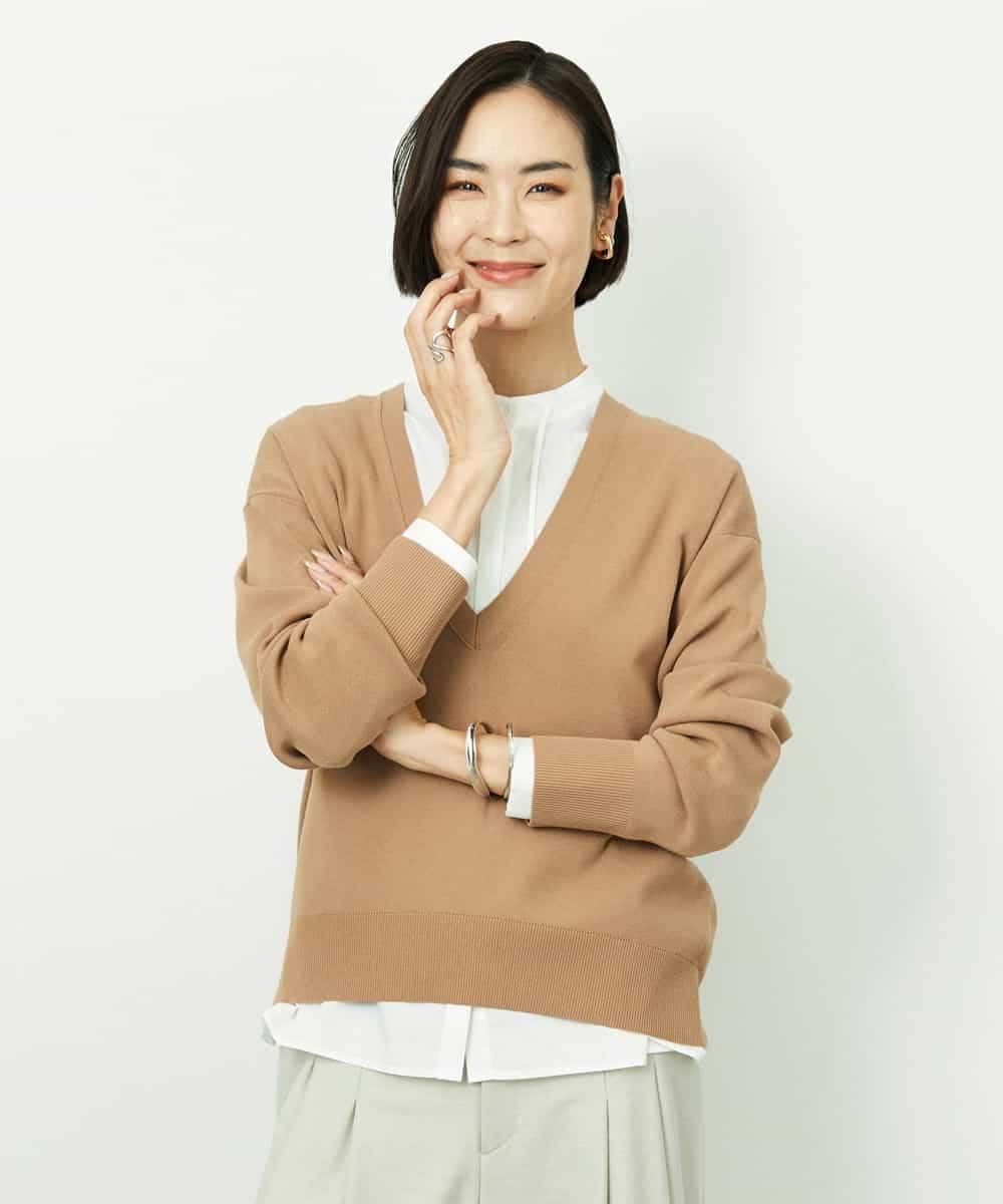 FMFDD13210 MICHEL KLEIN(ミッシェルクラン) Vネックニットプルオーバー ベージュ