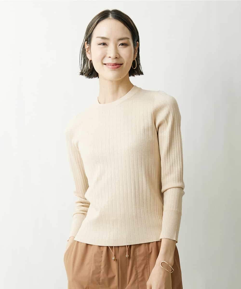FMFDS11230 MICHEL KLEIN(ミッシェルクラン) [インナーにおすすめ]クルーネックラメリブニット シルバー