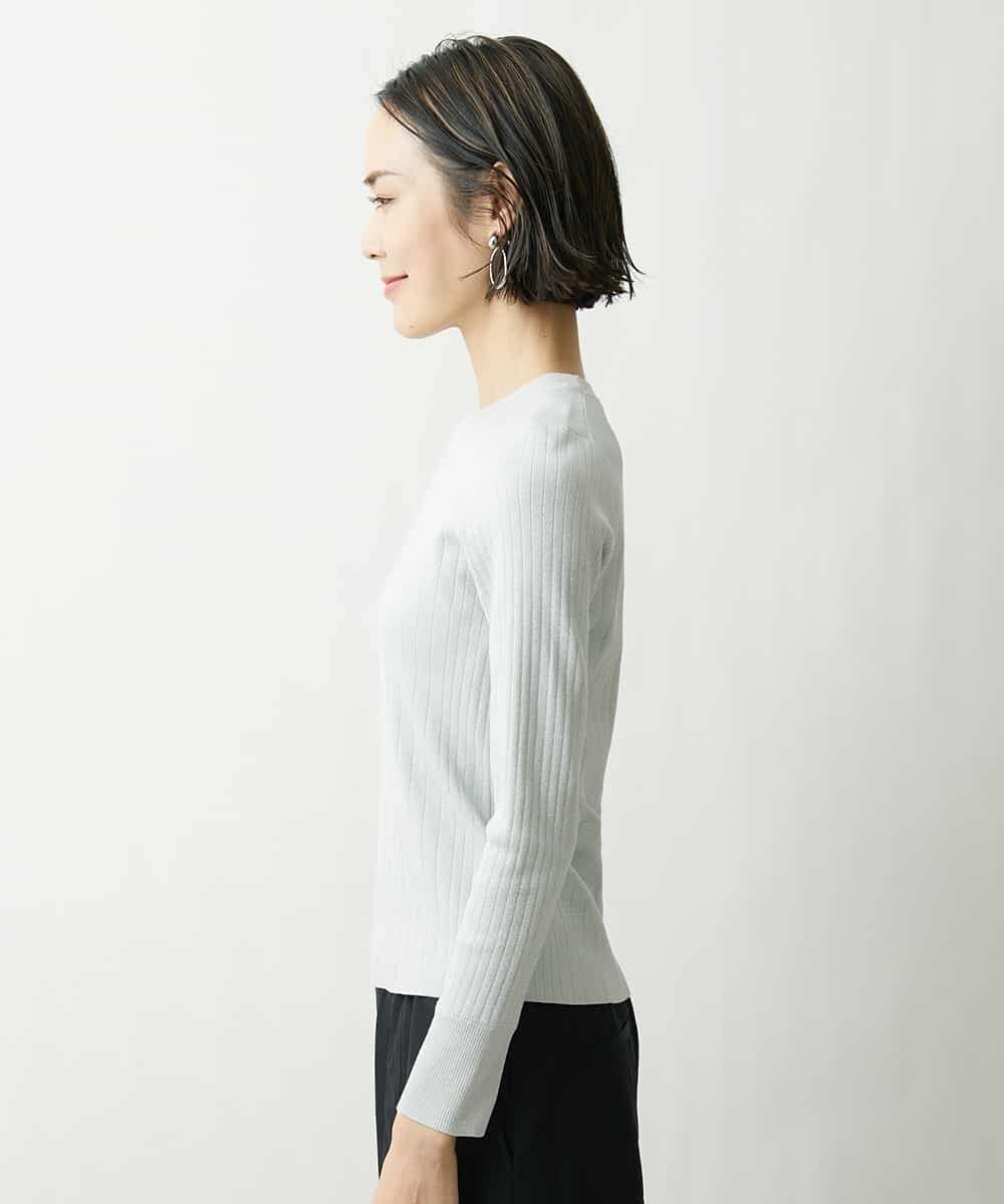 FMFDS11230 MICHEL KLEIN(ミッシェルクラン) [インナーにおすすめ]クルーネックラメリブニット シルバー