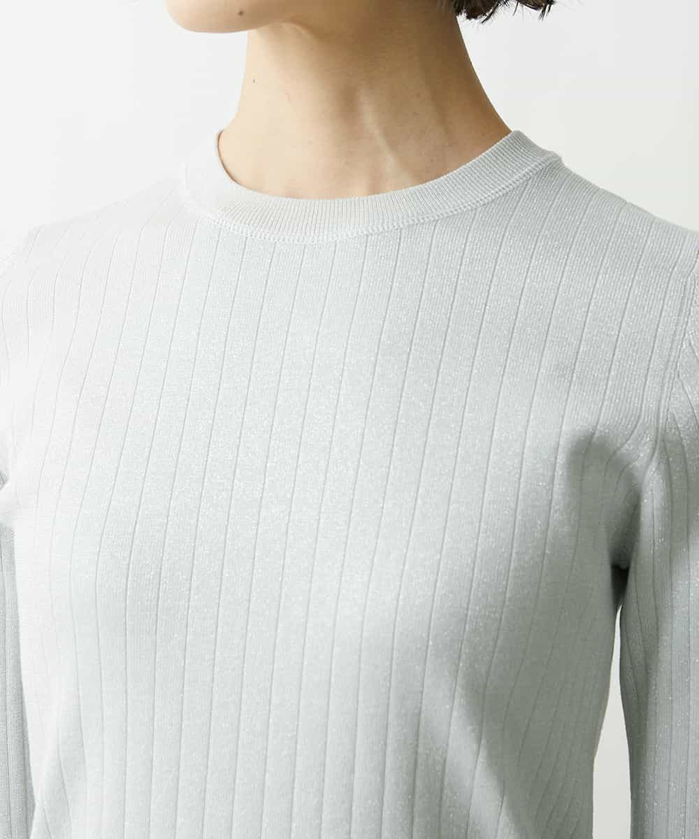 FMFDS11230 MICHEL KLEIN(ミッシェルクラン) [インナーにおすすめ]クルーネックラメリブニット シルバー