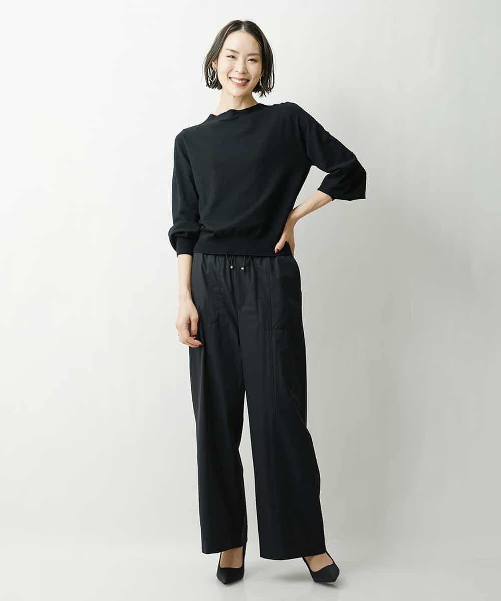FMFDS15180 MICHEL KLEIN(ミッシェルクラン) [端境期におすすめ]ホールガーメント(R)ボトルネックニット（無地＆ボーダー） ネイビー×ホワイト(57)