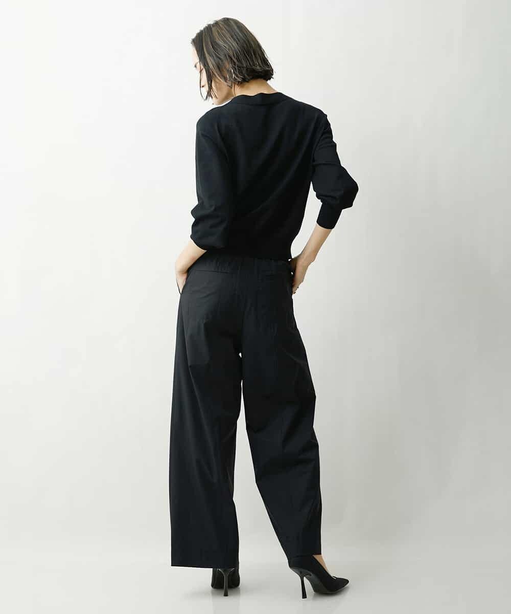 FMFDS15180 MICHEL KLEIN(ミッシェルクラン) [端境期におすすめ]ホールガーメント(R)ボトルネックニット（無地＆ボーダー） ネイビー×ホワイト(57)