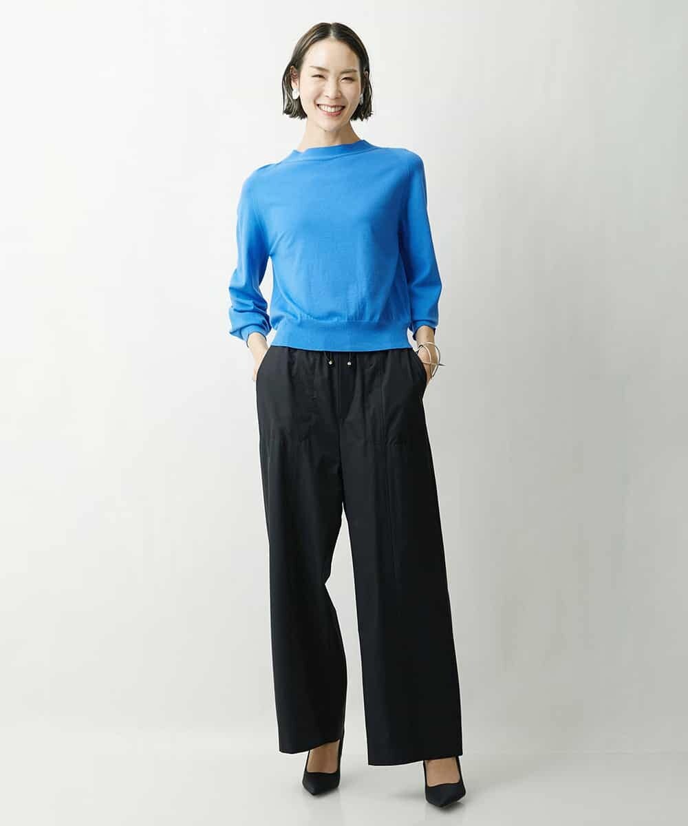 FMFDS15180 MICHEL KLEIN(ミッシェルクラン) [端境期におすすめ]ホールガーメント(R)ボトルネックニット（無地＆ボーダー） ネイビー×ホワイト(57)