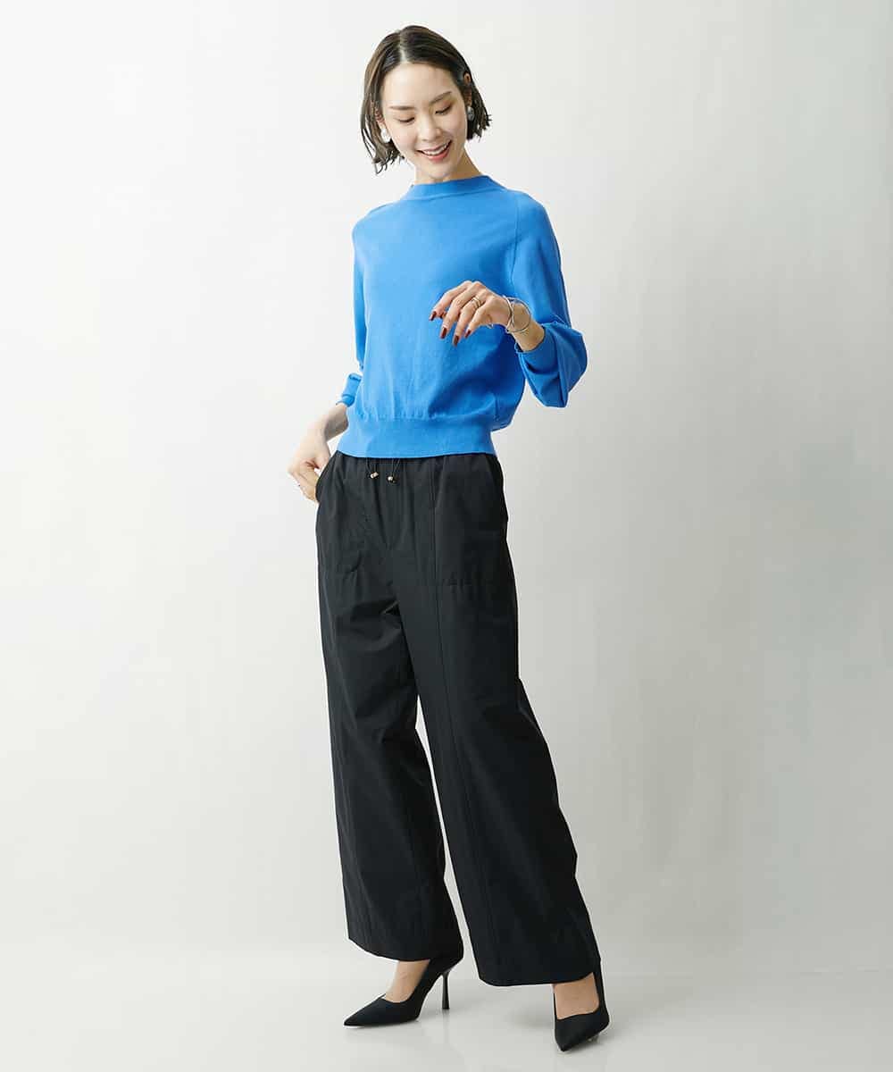 FMFDS15180 MICHEL KLEIN(ミッシェルクラン) [端境期におすすめ]ホールガーメント(R)ボトルネックニット（無地＆ボーダー） ネイビー×ホワイト(57)