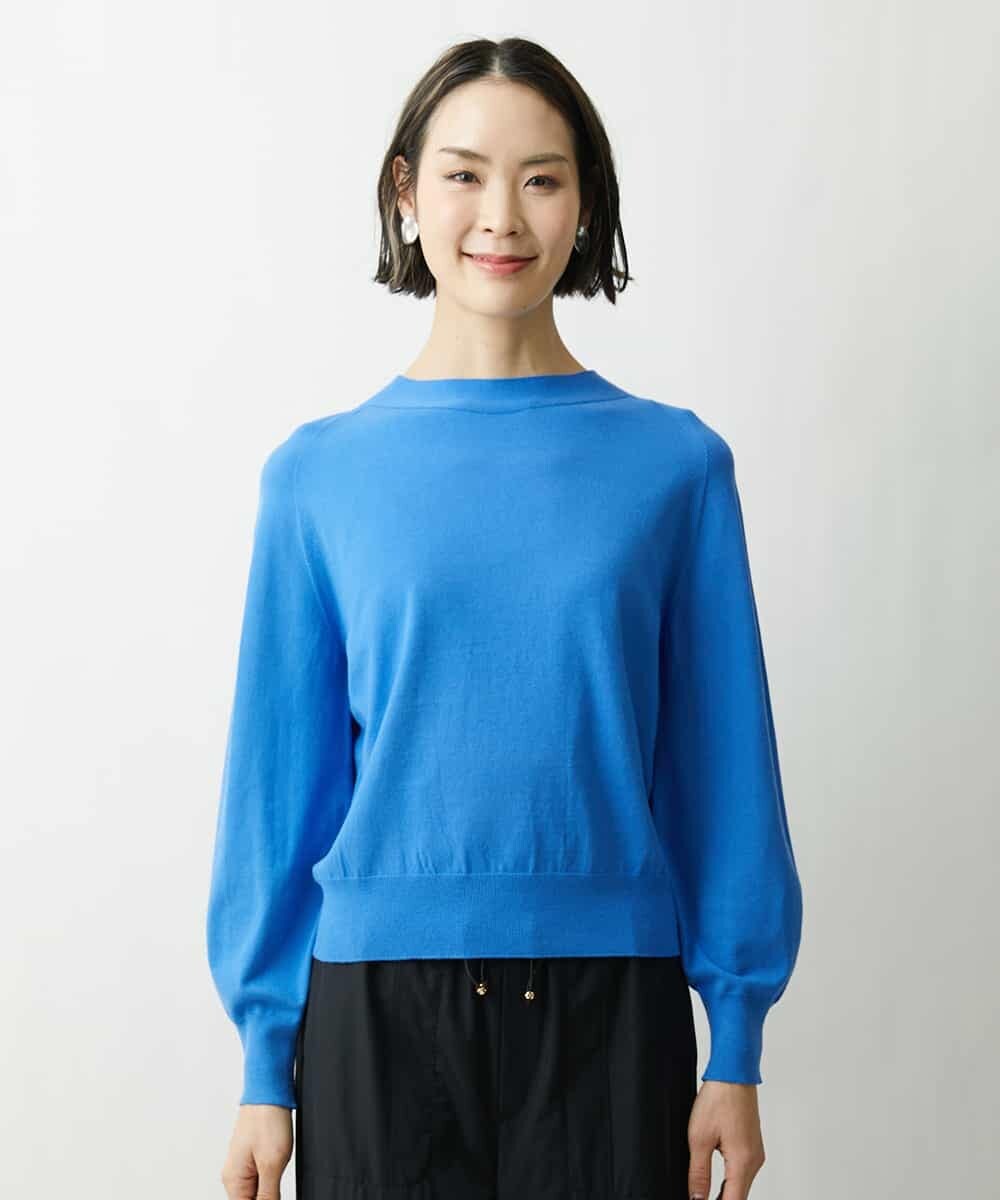 FMFDS15180 MICHEL KLEIN(ミッシェルクラン) [端境期におすすめ]ホールガーメント(R)ボトルネックニット（無地＆ボーダー） ネイビー×ホワイト(57)