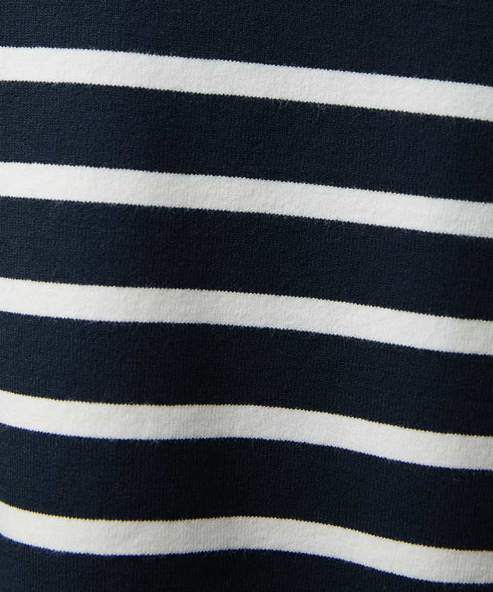 FMFDS15180 MICHEL KLEIN(ミッシェルクラン) [端境期におすすめ]ホールガーメント(R)ボトルネックニット（無地＆ボーダー） ネイビー×ホワイト(57)
