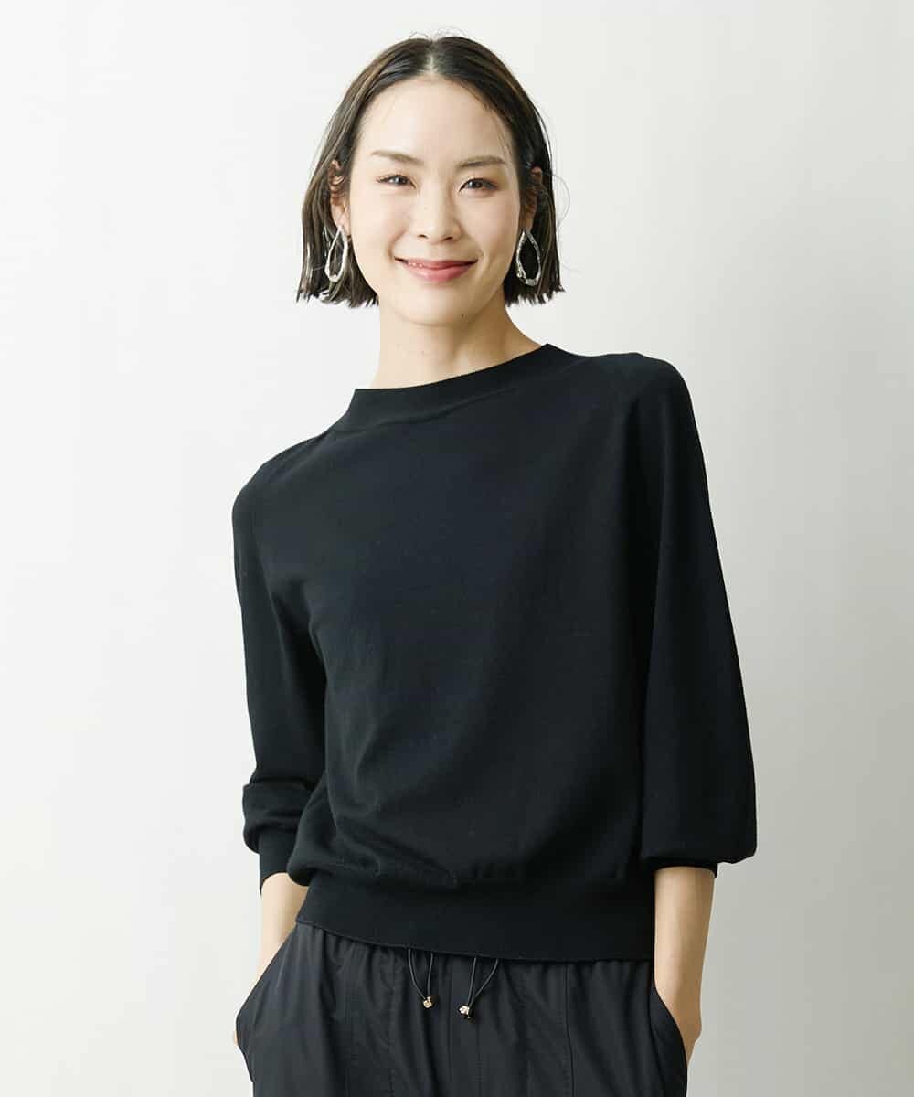 FMFDS15180 MICHEL KLEIN(ミッシェルクラン) [端境期におすすめ]ホールガーメント(R)ボトルネックニット（無地＆ボーダー） ブラック(94)