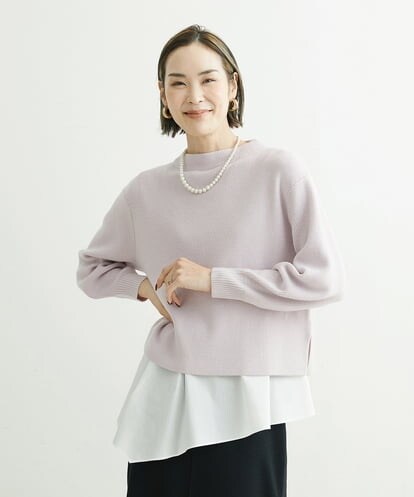 FMFDS57170 MICHEL KLEIN [春まで着られる]インナー付きパフスリーブニット