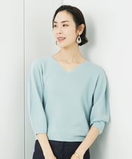 FMFFA23190 MICHEL KLEIN(ミッシェルクラン) [WEB限定カラー]ホールガーメント(R)Vネックボリュームスリーブニット ライトブルー