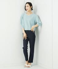 FMFFA23190 MICHEL KLEIN(ミッシェルクラン) [WEB限定カラー]ホールガーメント(R)Vネックボリュームスリーブニット ライトブルー