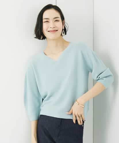MICHEL KLEIN(ミッシェルクラン) [WEB限定カラー]ホールガーメント(R)Vネックボリュームスリーブニット ブルー/青 38