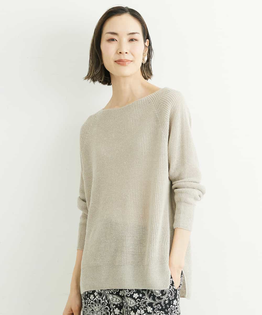FMFFS18250 MICHEL KLEIN(ミッシェルクラン) ホールガーメント(R)フレンチリネンボートネックニット ベージュ(82)