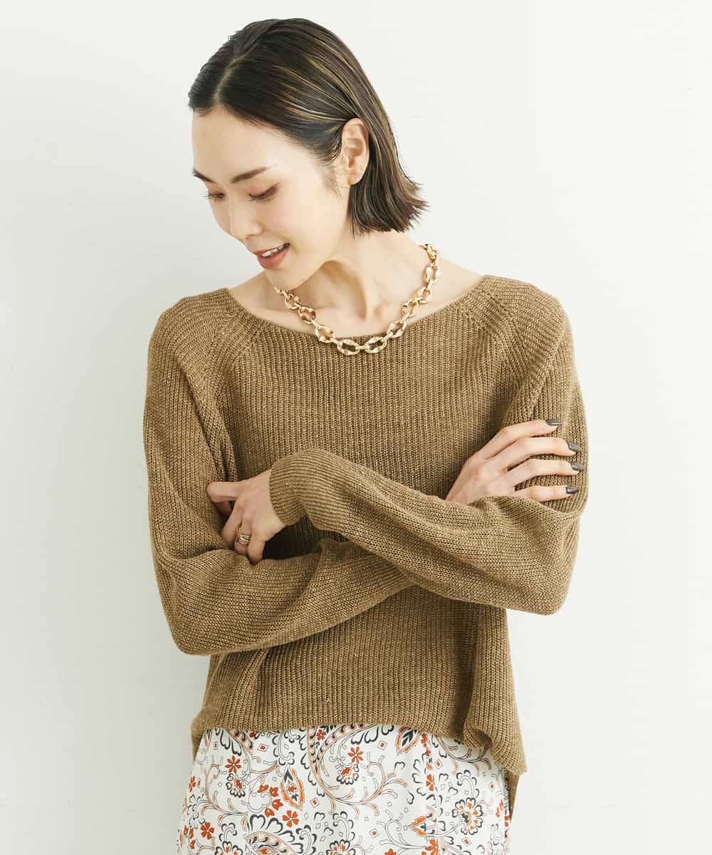 FMFFS18250 MICHEL KLEIN(ミッシェルクラン) ホールガーメント(R)フレンチリネンボートネックニット ベージュ(82)