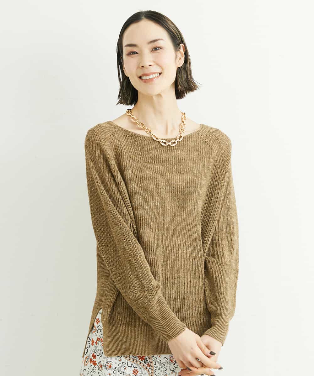 FMFFS18250 MICHEL KLEIN(ミッシェルクラン) ホールガーメント(R)フレンチリネンボートネックニット ベージュ(82)