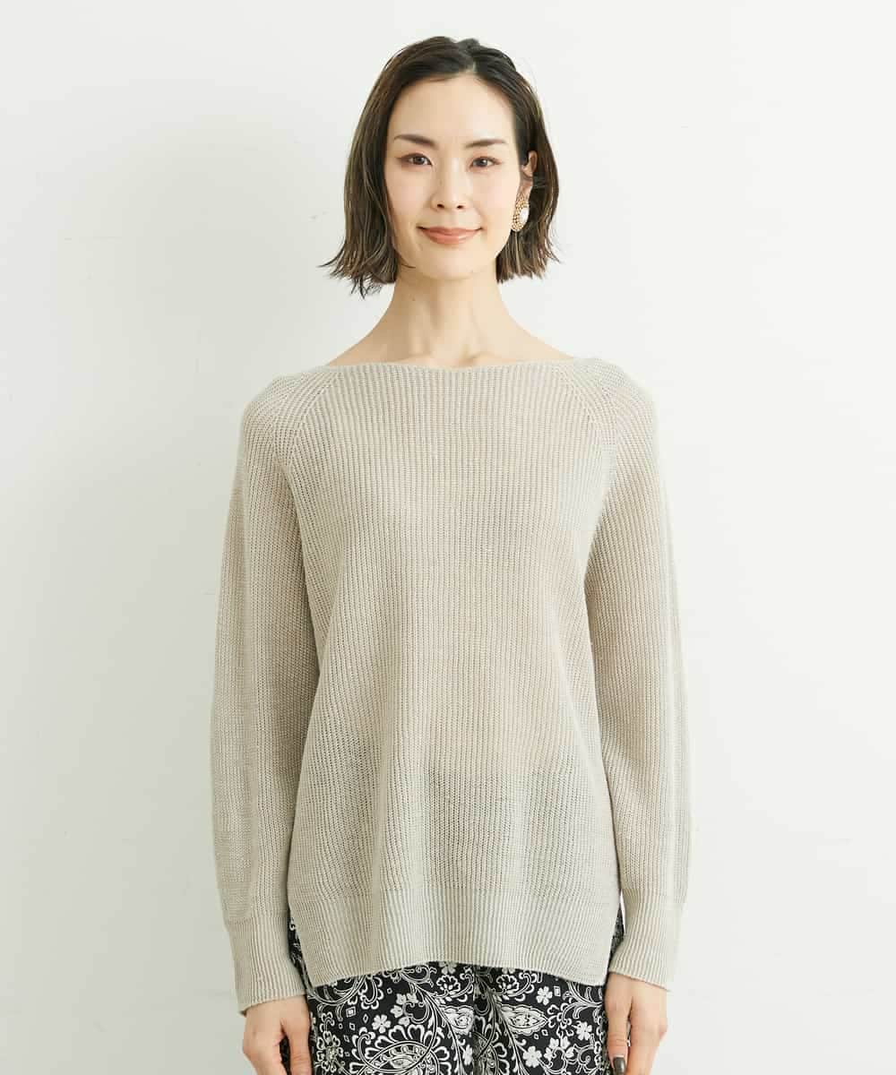 FMFFS18250 MICHEL KLEIN(ミッシェルクラン) ホールガーメント(R)フレンチリネンボートネックニット ベージュ(82)
