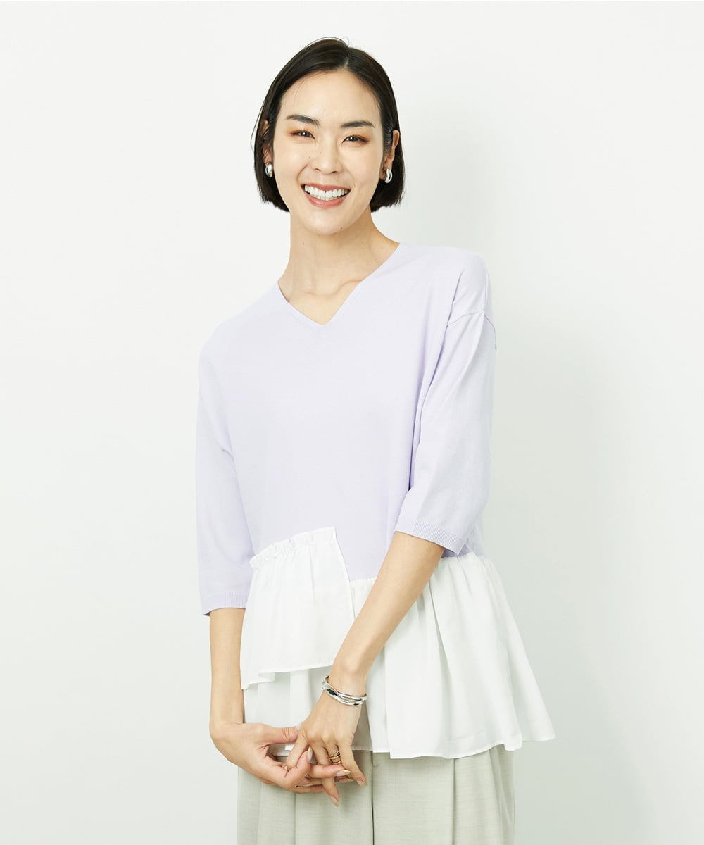 FMFFV19190 MICHEL KLEIN(ミッシェルクラン) 裾切替フレアニットプルオーバー ラベンダー