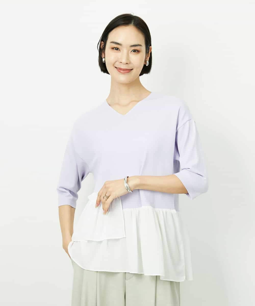 FMFFV19190 MICHEL KLEIN(ミッシェルクラン) 裾切替フレアニットプルオーバー ラベンダー