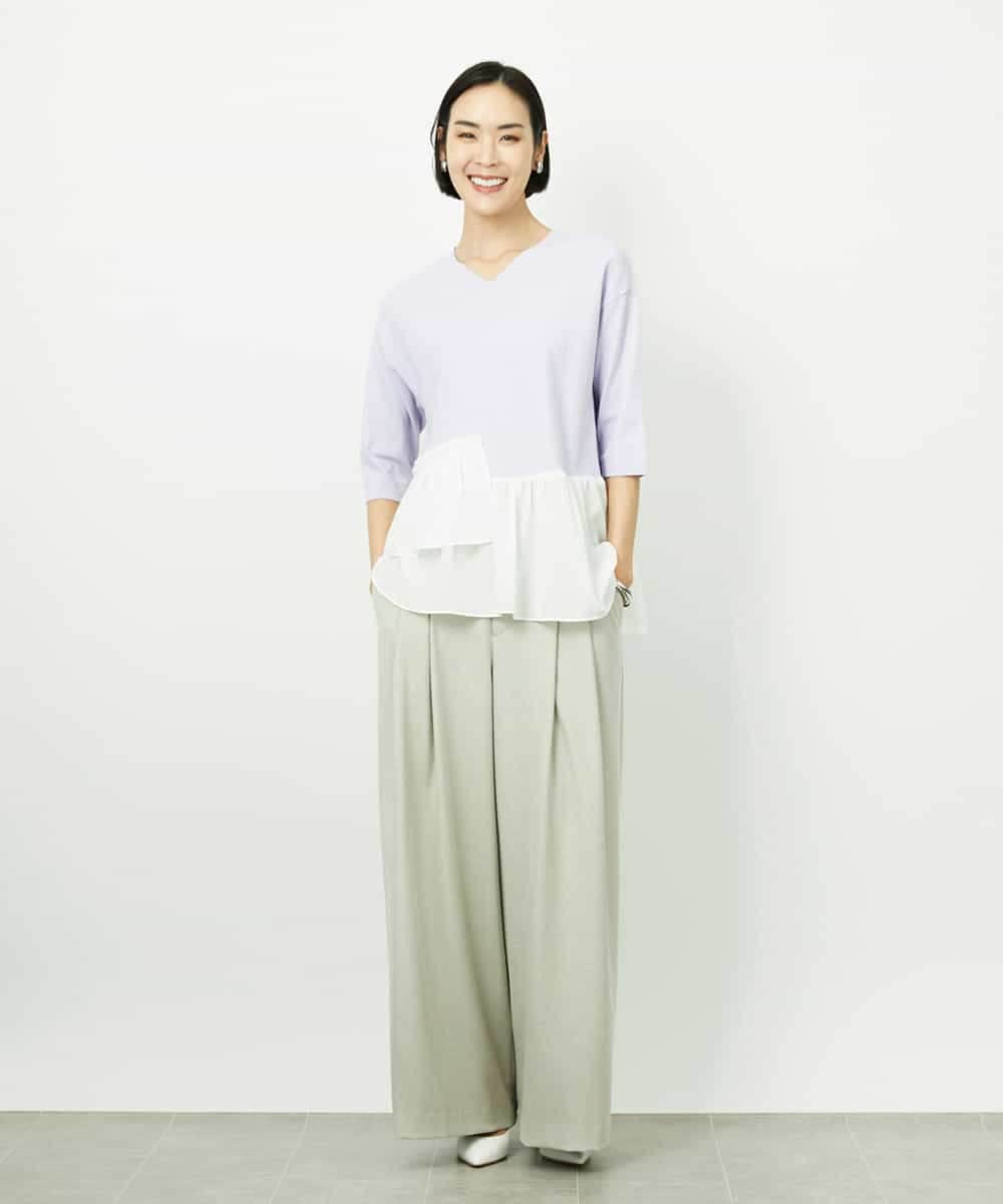 FMFFV19190 MICHEL KLEIN(ミッシェルクラン) 裾切替フレアニットプルオーバー ラベンダー