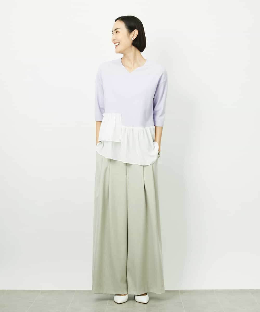 FMFFV19190 MICHEL KLEIN(ミッシェルクラン) 裾切替フレアニットプルオーバー ラベンダー