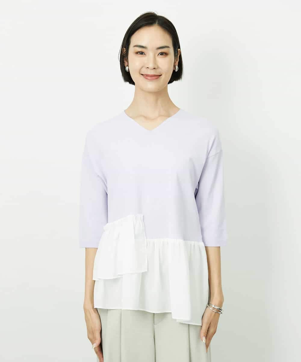 FMFFV19190 MICHEL KLEIN(ミッシェルクラン) 裾切替フレアニットプルオーバー ラベンダー