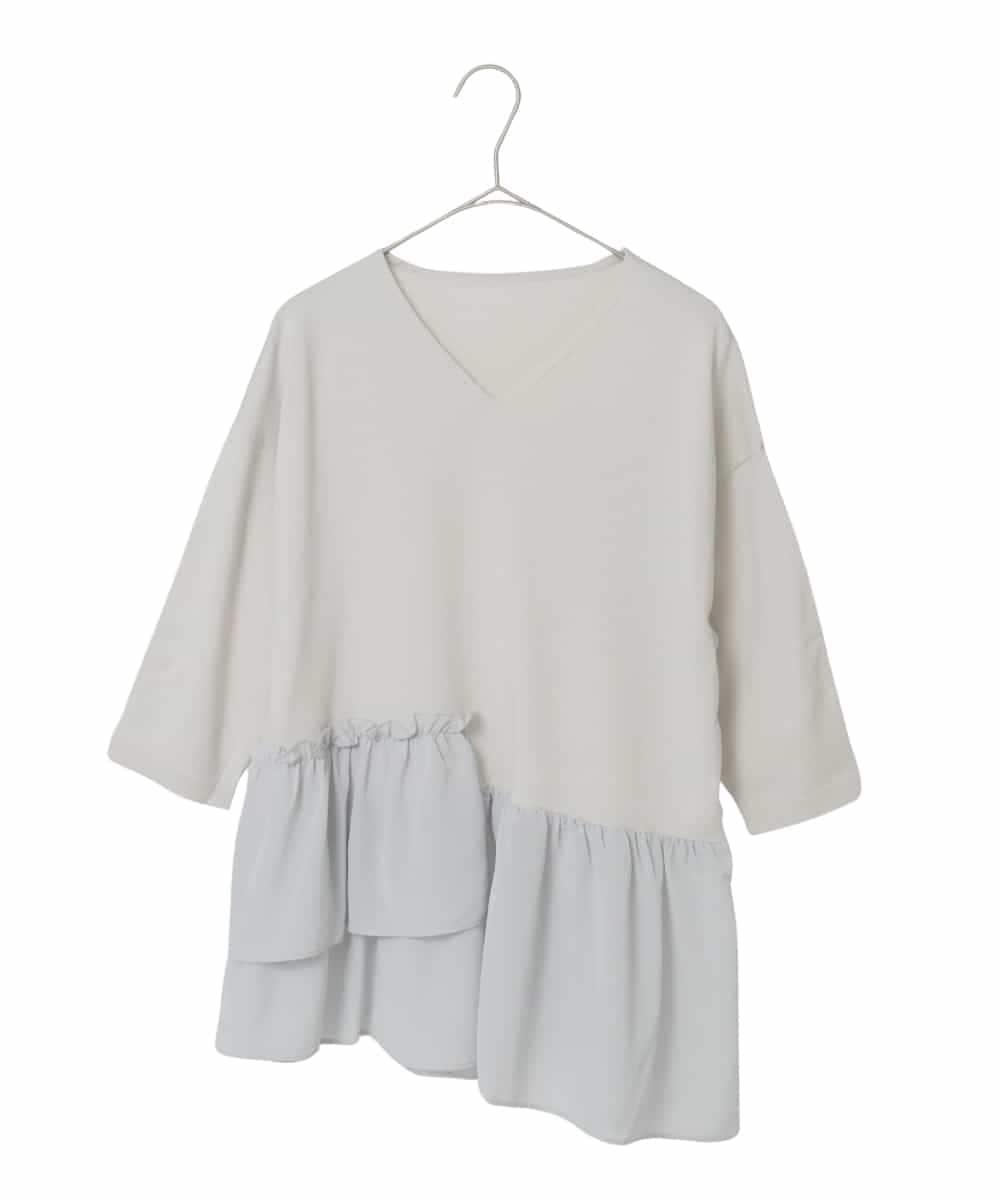 FMFFV19190 MICHEL KLEIN(ミッシェルクラン) 裾切替フレアニットプルオーバー ライトグレー