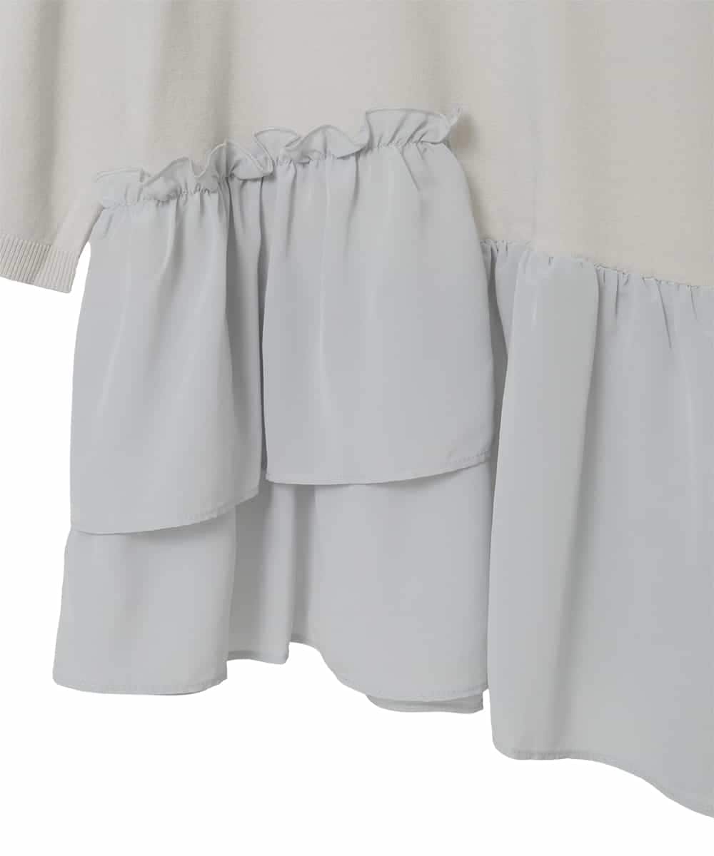 FMFFV19190 MICHEL KLEIN(ミッシェルクラン) 裾切替フレアニットプルオーバー ライトグレー