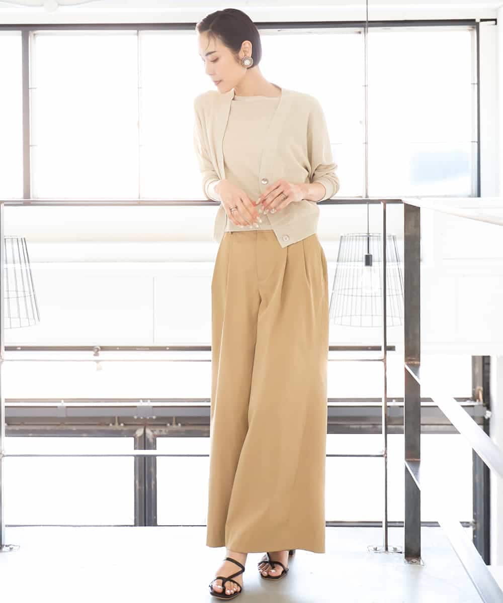 FMFGA16230 MICHEL KLEIN(ミッシェルクラン) [アンサンブル対応]スパンコールフレンチスリーブニット ホワイト