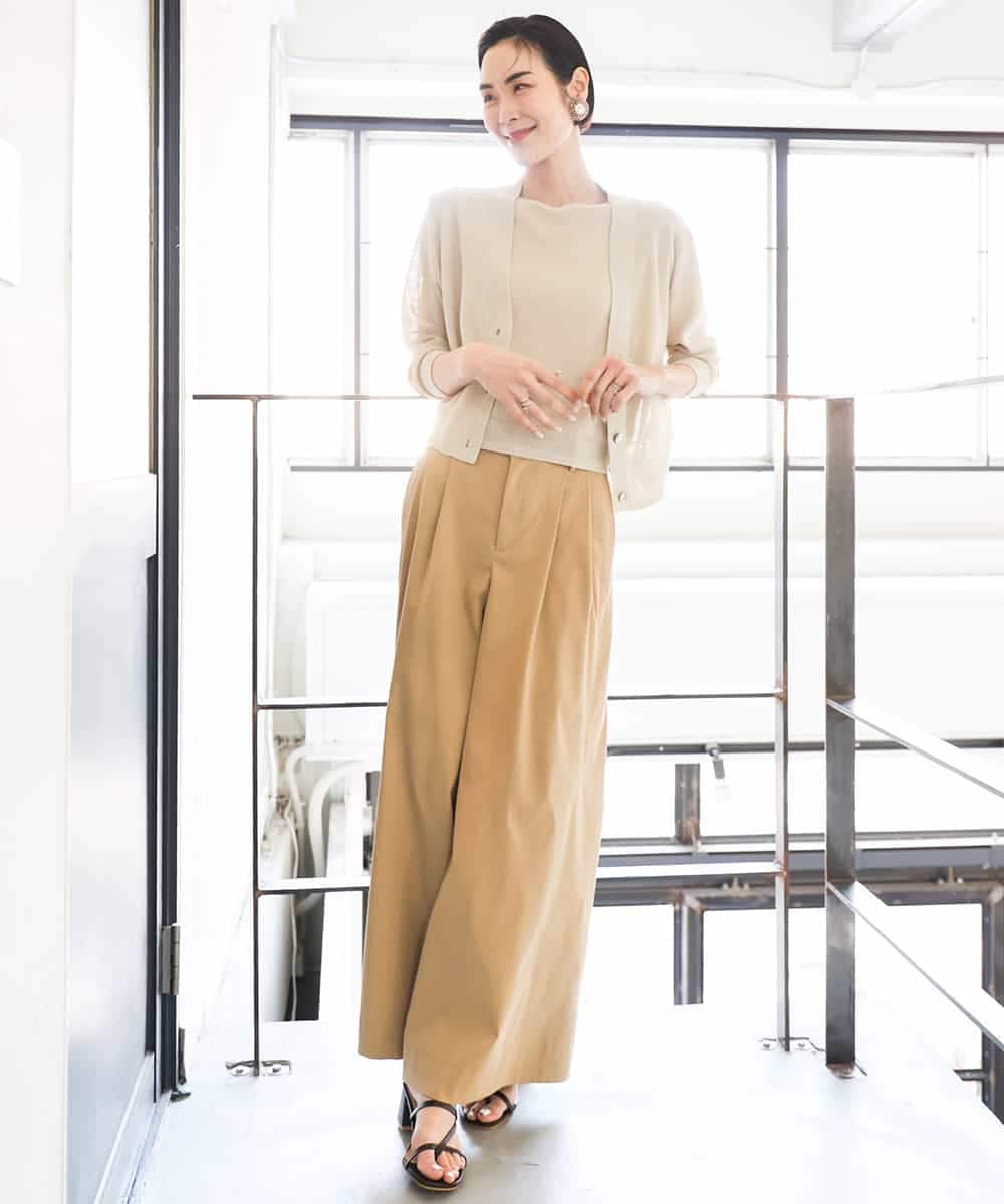 FMFGA16230 MICHEL KLEIN(ミッシェルクラン) [アンサンブル対応]スパンコールフレンチスリーブニット ホワイト