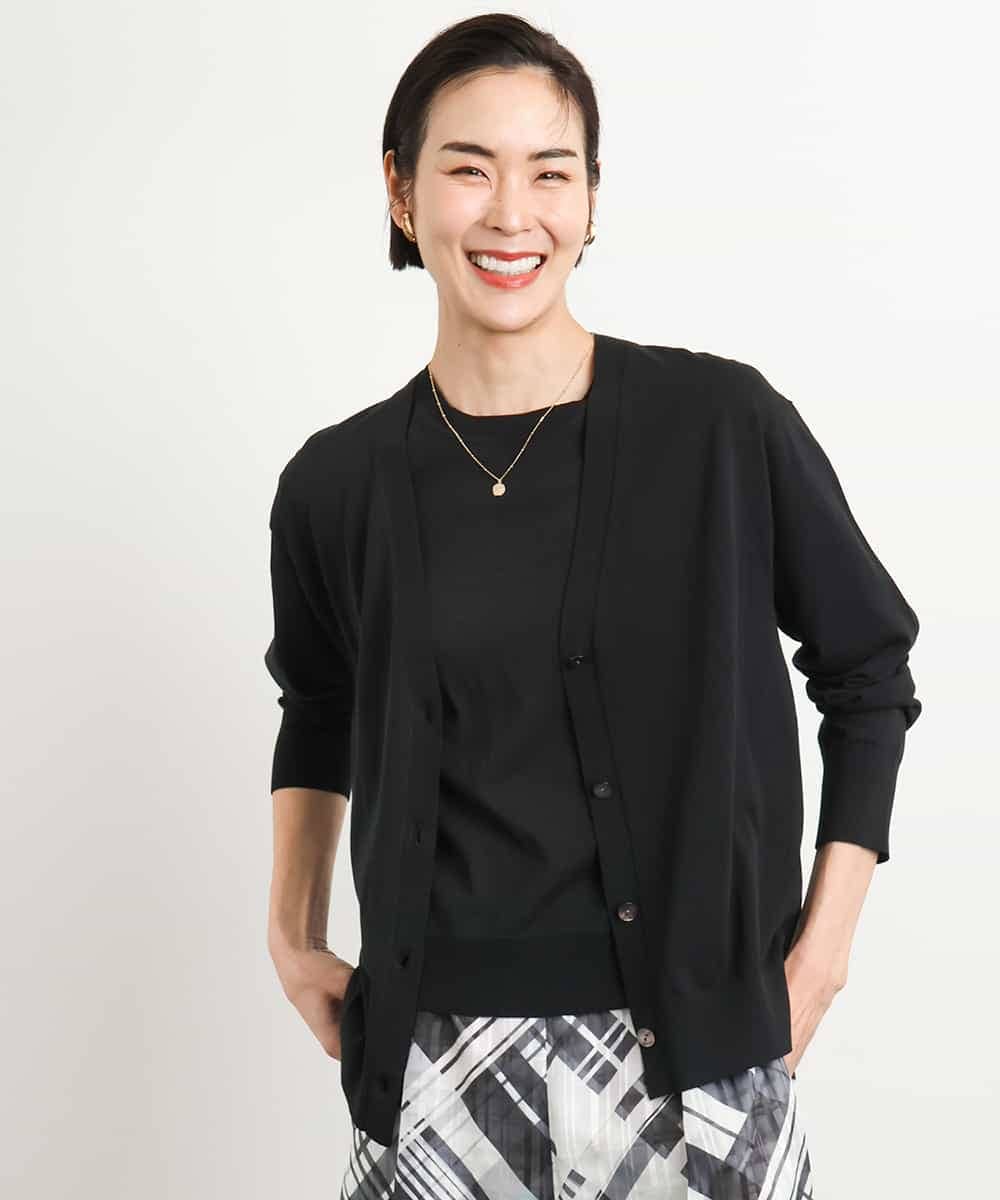 FMFGA18220 MICHEL KLEIN(ミッシェルクラン) [アンサンブル対応/接触冷感]クルーネックニットプルオーバー ブラック