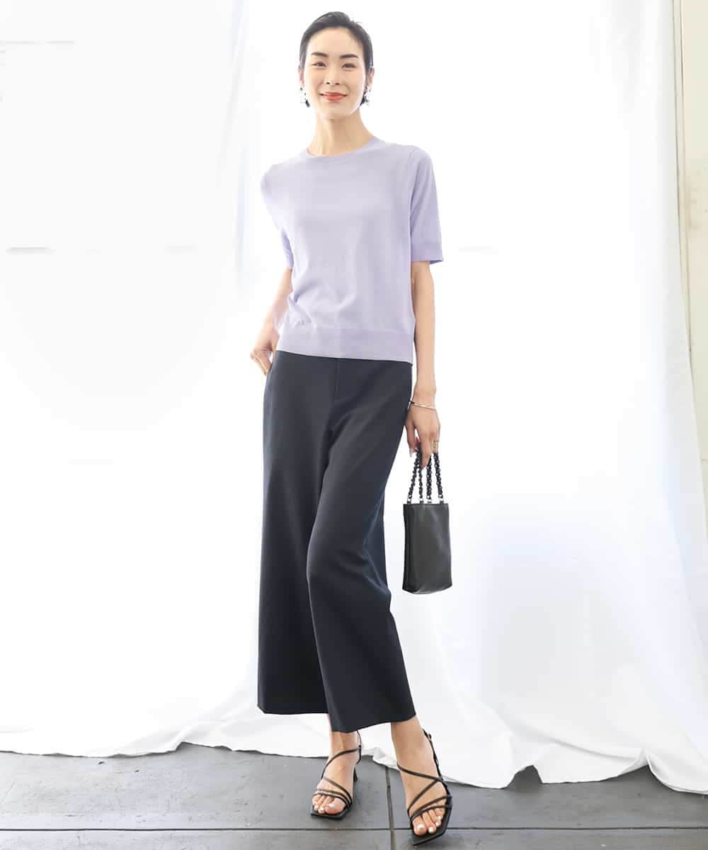FMFGA18220 MICHEL KLEIN(ミッシェルクラン) [アンサンブル対応/接触冷感]クルーネックニットプルオーバー ブラック