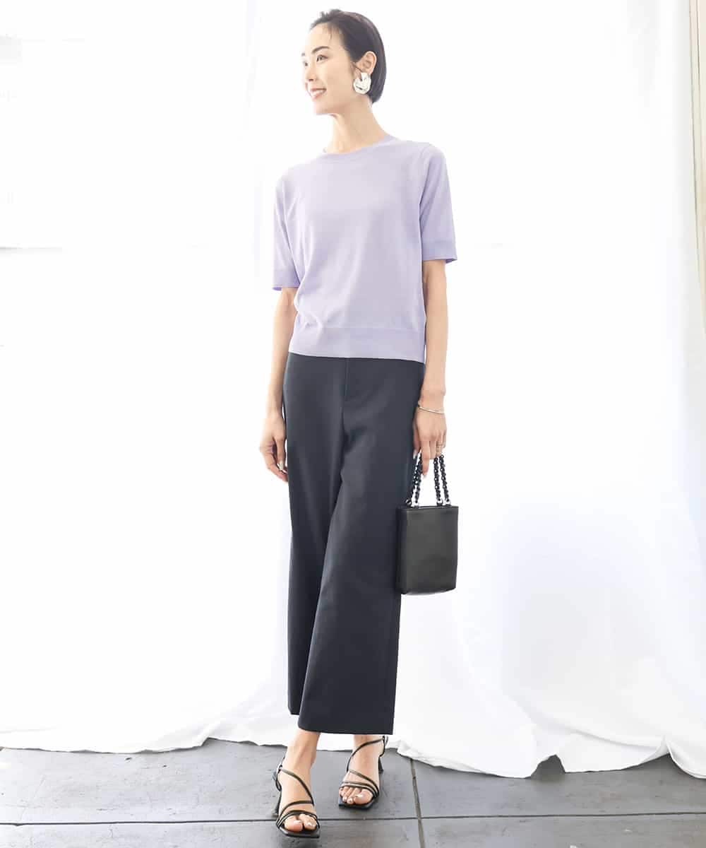 FMFGA18220 MICHEL KLEIN(ミッシェルクラン) [アンサンブル対応/接触冷感]クルーネックニットプルオーバー ブラック