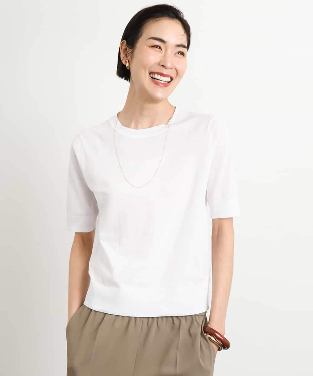 FMFGA18220 MICHEL KLEIN(ミッシェルクラン) [アンサンブル対応/接触冷感]クルーネックニットプルオーバー ブラック
