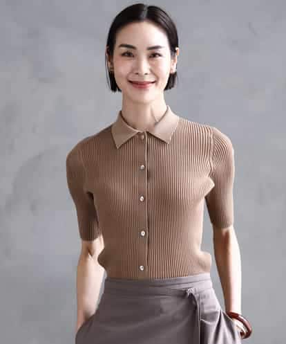 FMFGA24210 MICHEL KLEIN シアーリブ襟付きニット