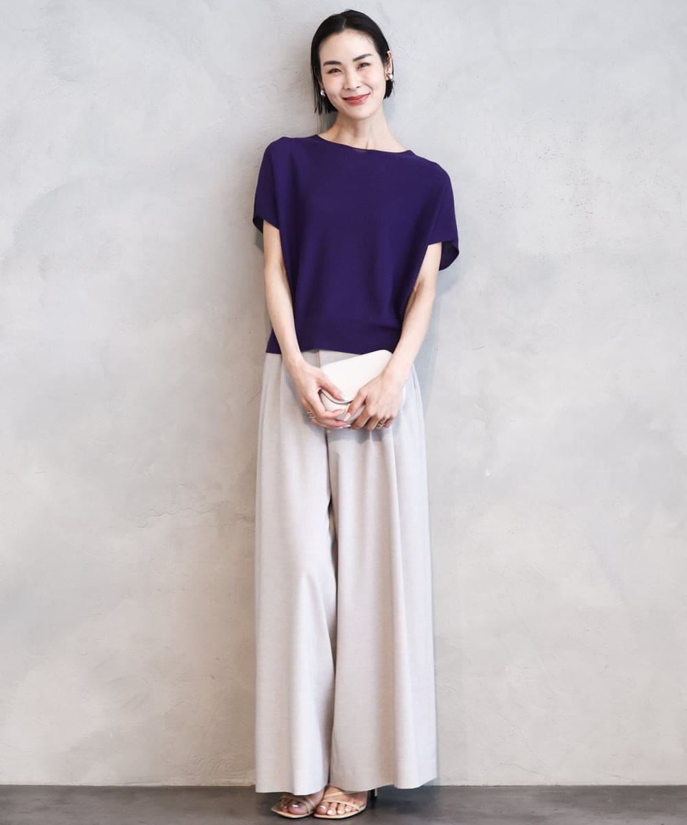 FMFGA26170 MICHEL KLEIN(ミッシェルクラン) ホールガーメント(R)フレンチスリーブニット(WEB限定カラーあり) ライトブルー