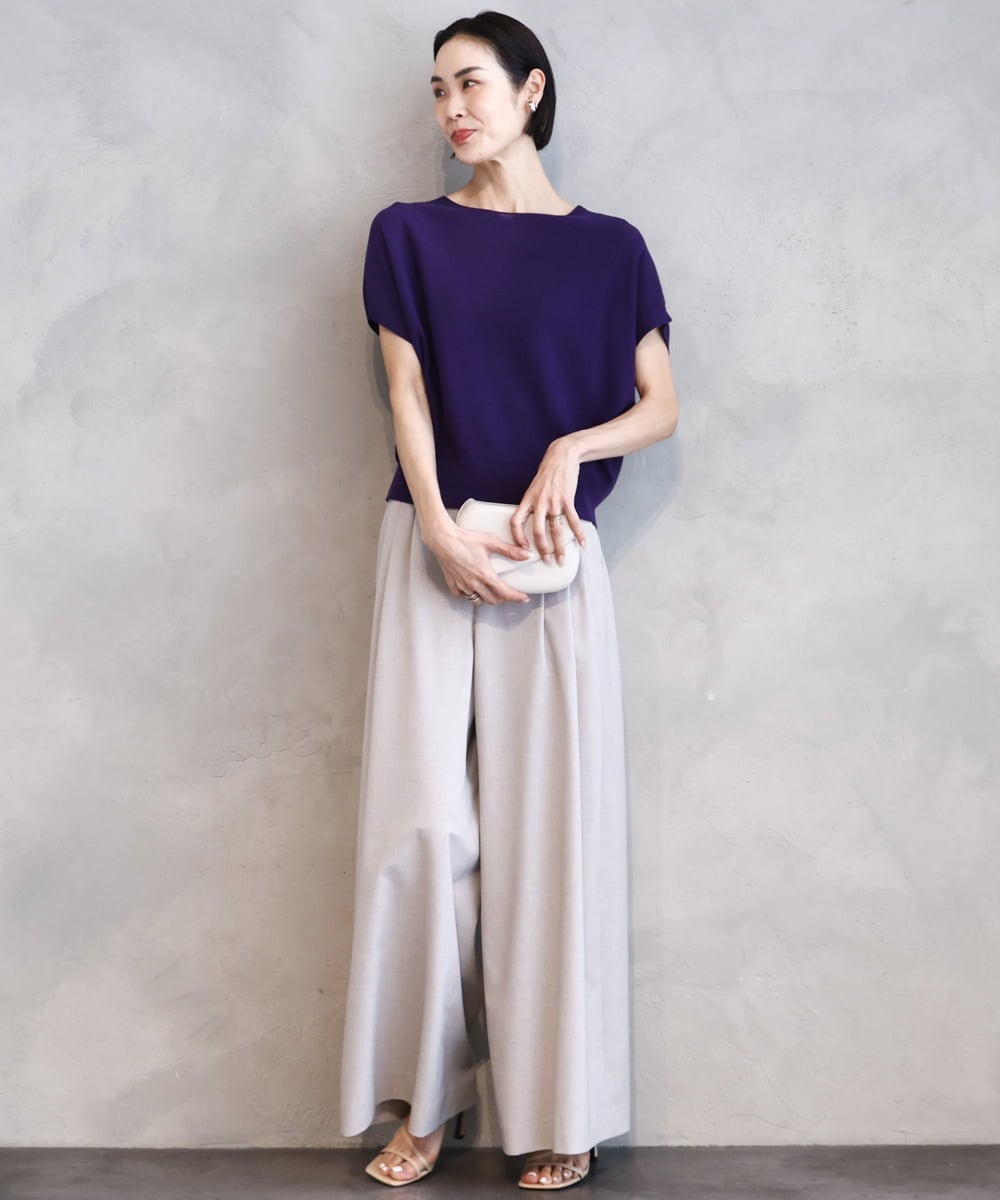FMFGA26170 MICHEL KLEIN(ミッシェルクラン) ホールガーメント(R)フレンチスリーブニット(WEB限定カラーあり) ライトブルー