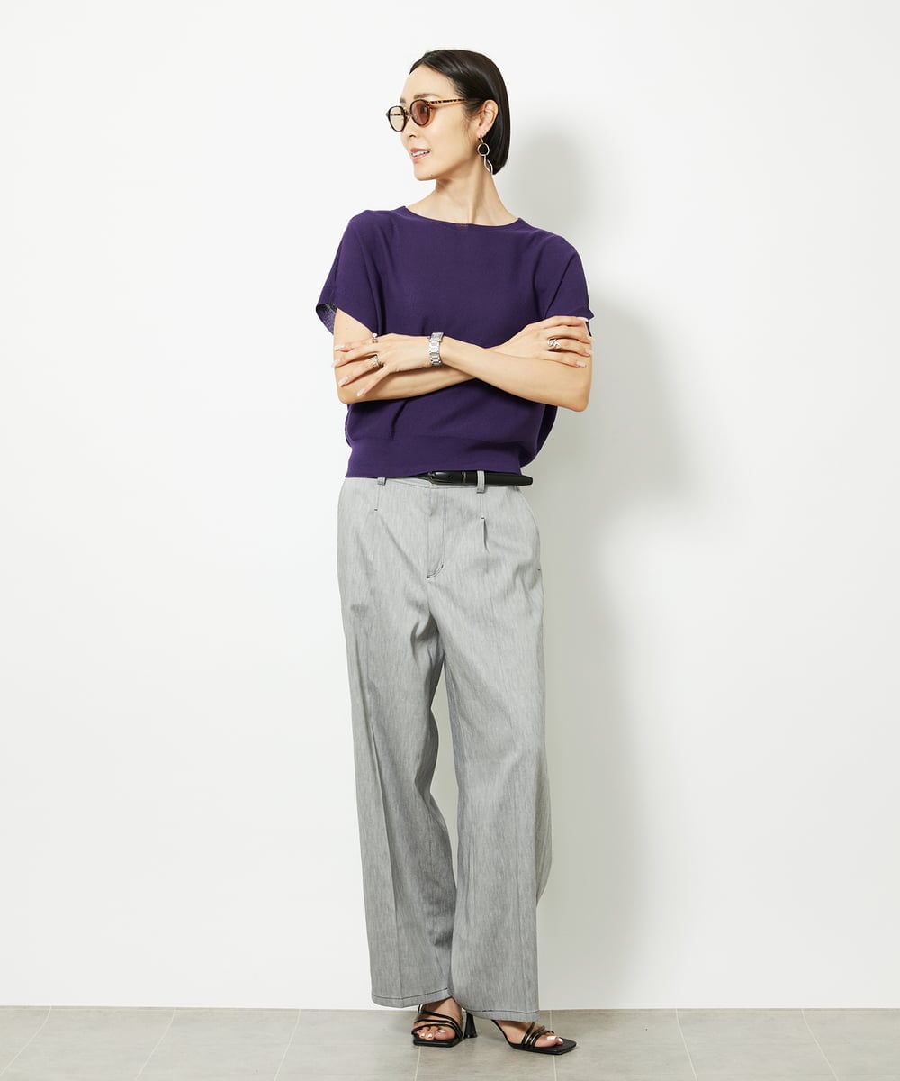 FMFGA26170 MICHEL KLEIN(ミッシェルクラン) ホールガーメント(R)フレンチスリーブニット(WEB限定カラーあり) ライトブルー