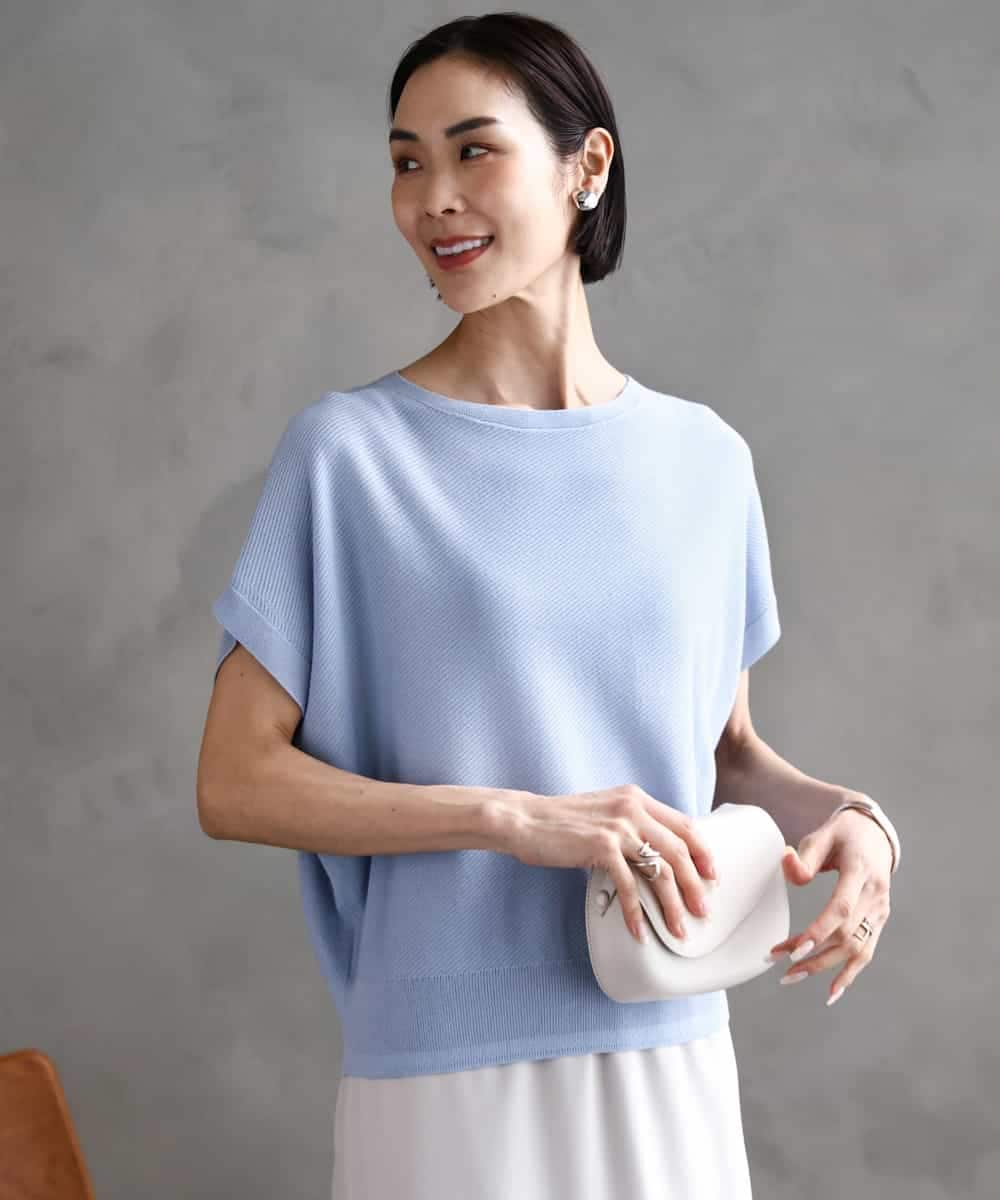 FMFGA26170 MICHEL KLEIN(ミッシェルクラン) ホールガーメント(R)フレンチスリーブニット ライトブルー