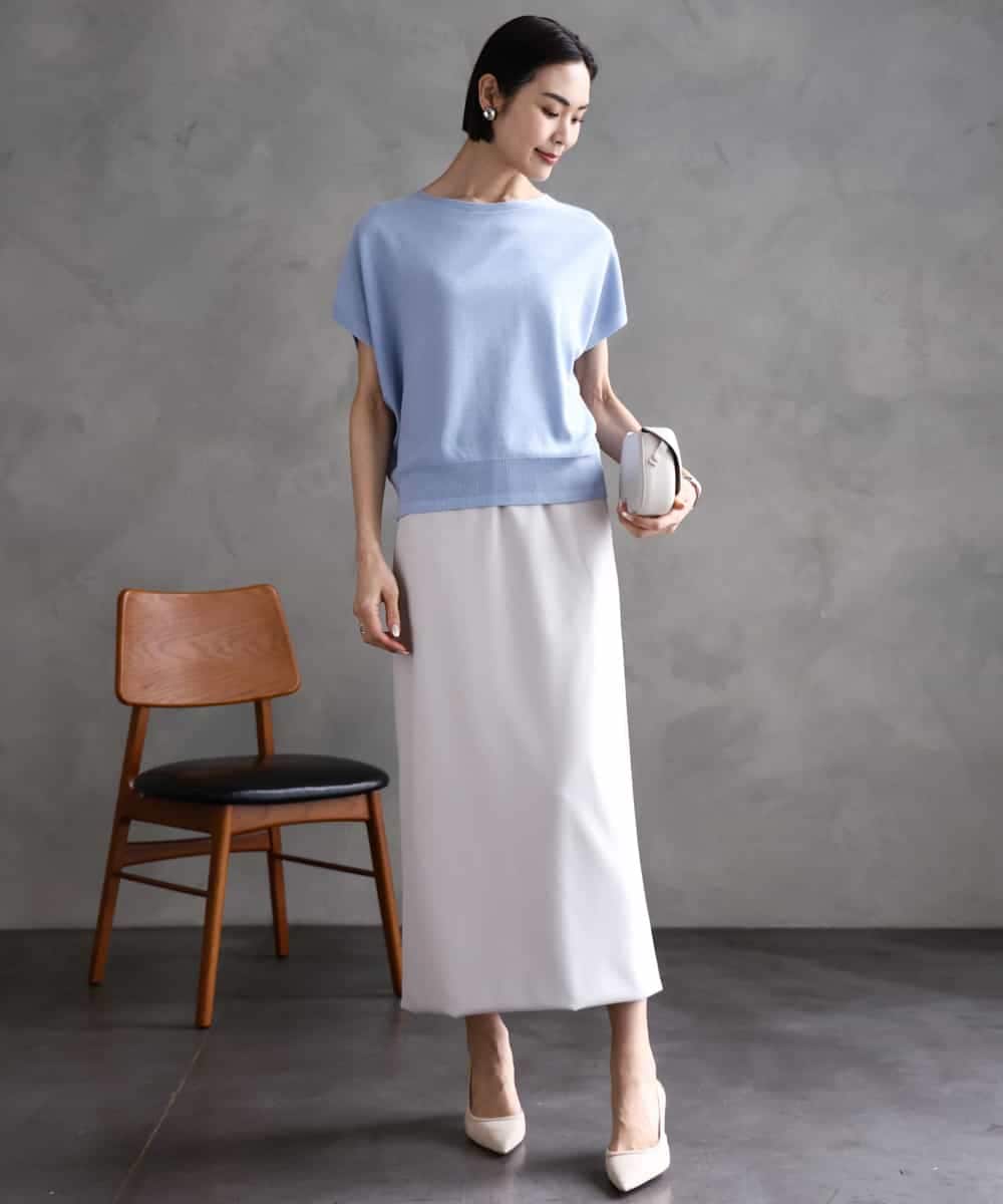 FMFGA26170 MICHEL KLEIN(ミッシェルクラン) ホールガーメント(R)フレンチスリーブニット ライトブルー