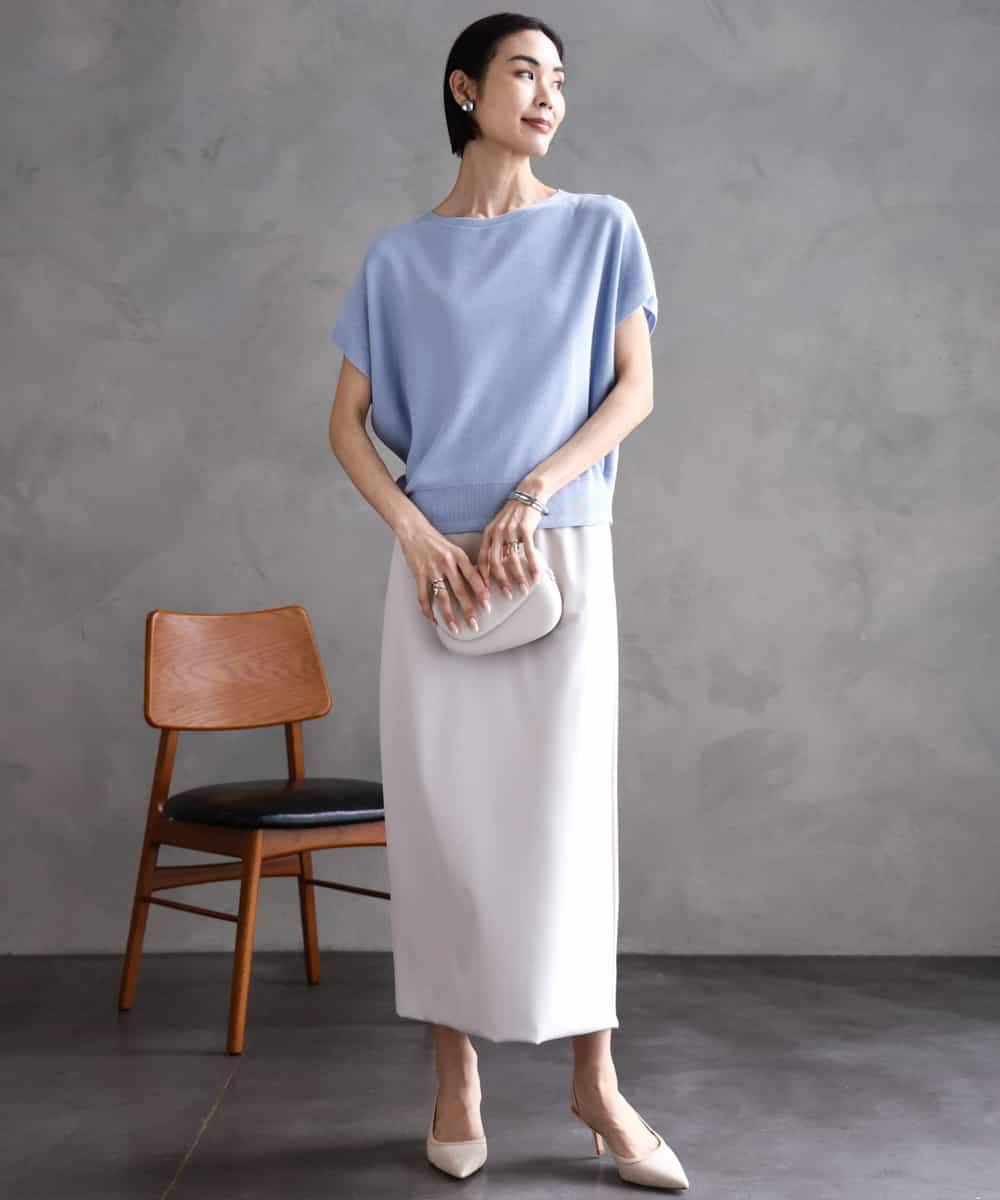FMFGA26170 MICHEL KLEIN(ミッシェルクラン) ホールガーメント(R)フレンチスリーブニット ライトブルー