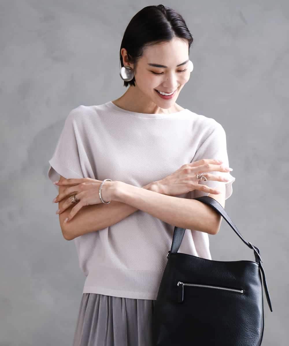 FMFGA26170 MICHEL KLEIN(ミッシェルクラン) ホールガーメント(R)フレンチスリーブニット ライトブルー