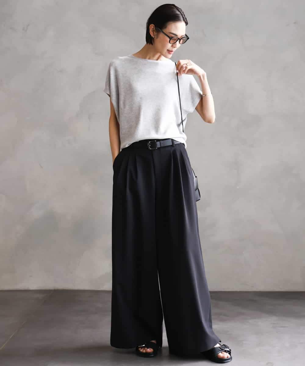 FMFGA26170 MICHEL KLEIN(ミッシェルクラン) ホールガーメント(R)フレンチスリーブニット ライトブルー