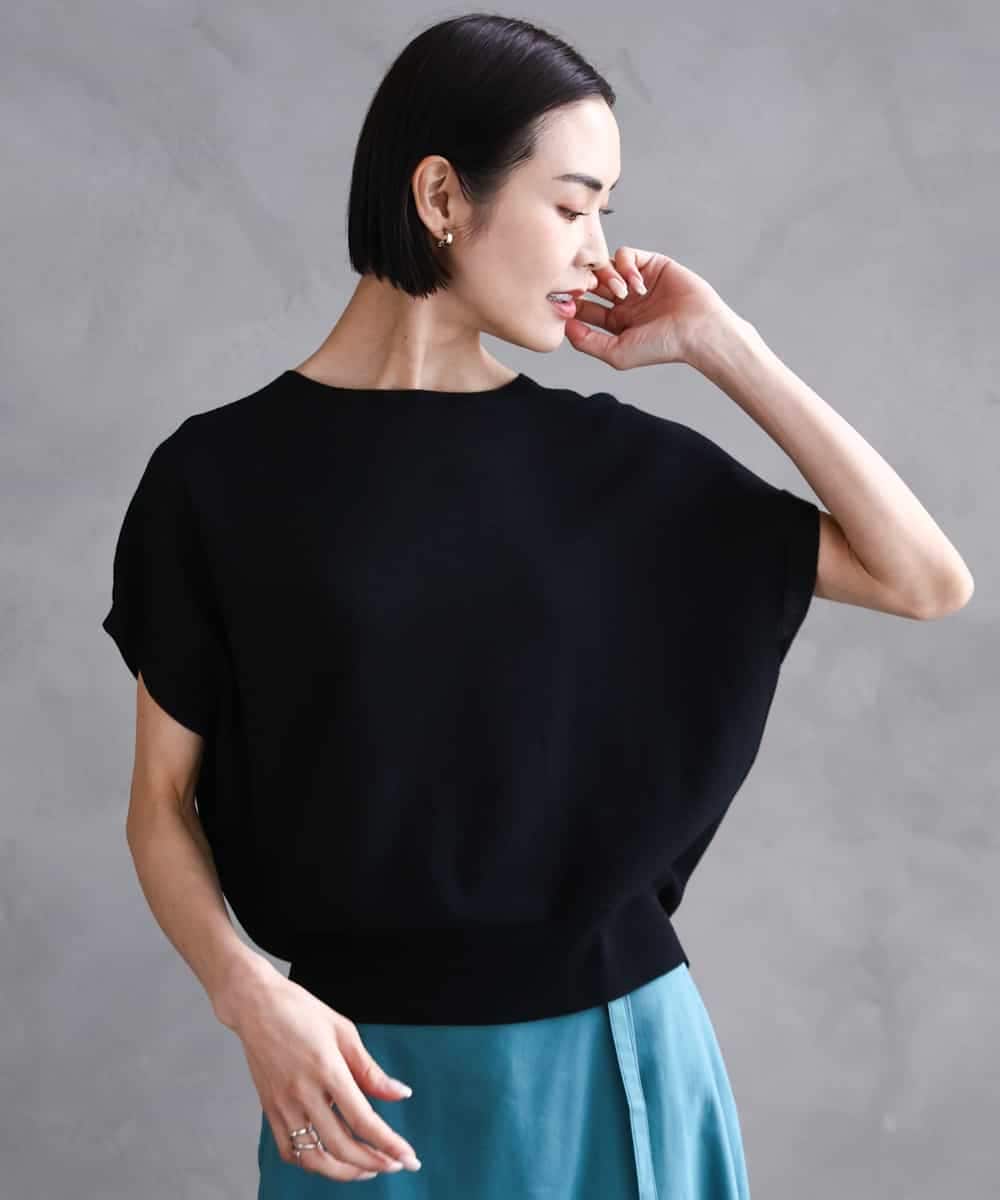 FMFGA26170 MICHEL KLEIN(ミッシェルクラン) ホールガーメント(R)フレンチスリーブニット ライトブルー