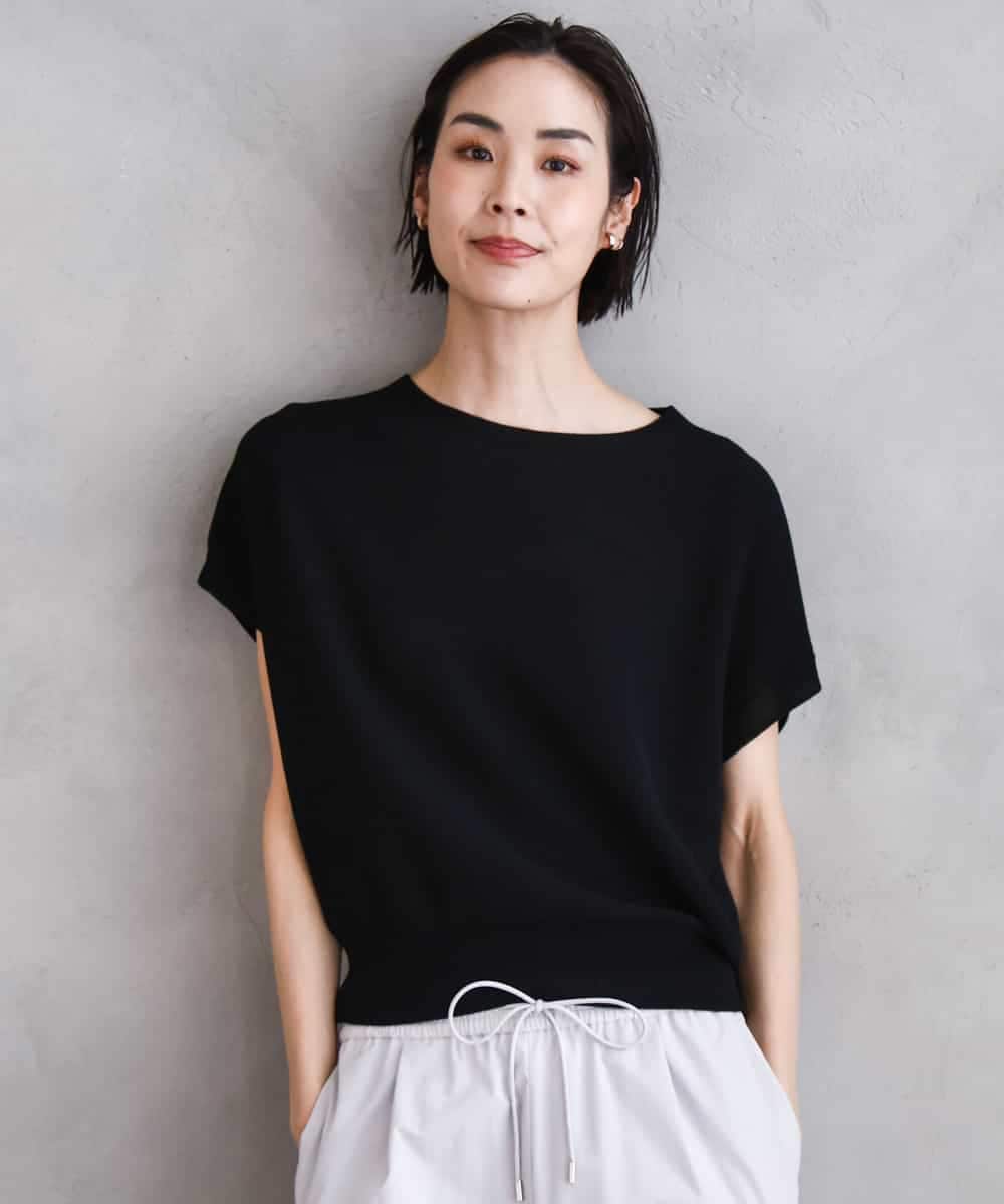 FMFGA26170 MICHEL KLEIN(ミッシェルクラン) ホールガーメント(R)フレンチスリーブニット ライトブルー